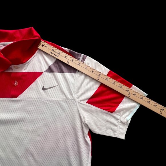 Nike Golf Dri-Fit Tour Performance Polo Shirt Mens S Red White Color Block Mesh - Picture 8 of 9